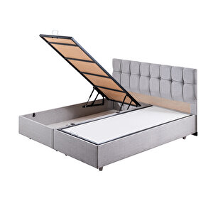 Berlin Çift Kişilik Baza Başlık Letto Yatak Seti Açık Gri 150x200 cm