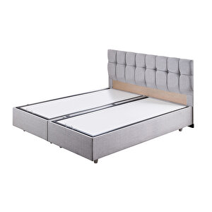 Berlin Çift Kişilik Baza Başlık Letto Yatak Seti Açık Gri 160x200 cm