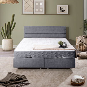 Sofia Çift Kişilik Baza Başlık İkili Set Gri 140x190 cm