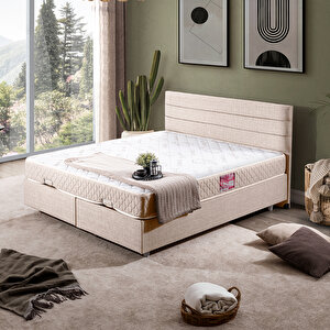 Sofia Çift Kişilik Baza Başlık Letto Yatak Seti Krem 180x200 cm