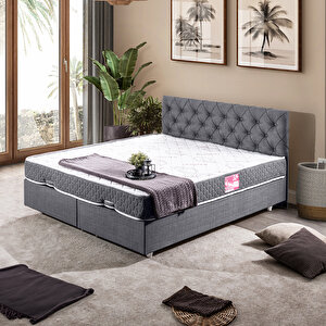 Eylül Çift Kişilik Baza Başlık İkili Set Gri 180x200 cm