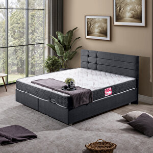 Viyana Çift Kişilik Baza Başlık Letto Yatak Seti Antrasit 180x200 cm