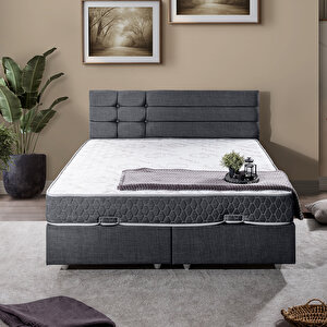 Viyana Çift Kişilik Baza Başlık Letto Yatak Seti Antrasit 180x200 cm