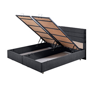 Viyana Çift Kişilik Baza Başlık Letto Yatak Seti Antrasit 180x200 cm