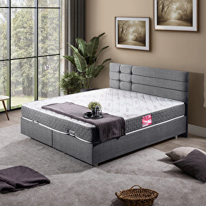 Viyana Çift Kişilik Baza Başlık Letto Yatak Seti Gri 160x200 cm