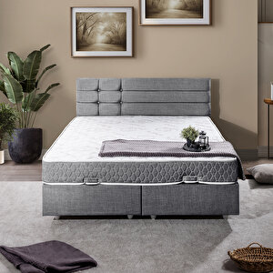 Viyana Çift Kişilik Baza Başlık Letto Yatak Seti Gri 160x200 cm