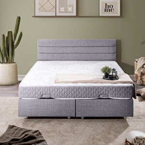 Sofia Çift Kişilik Baza Başlık Letto Yatak Seti Açık Gri 150x200 cm