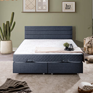 Sofia Çift Kişilik Baza Başlık Letto Yatak Seti Lacivert 180x200 cm
