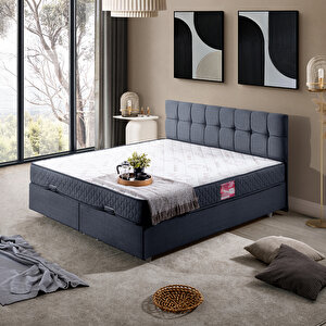 Berlin Çift Kişilik Baza Başlık Letto Yatak Seti Lacivert 160x200 cm