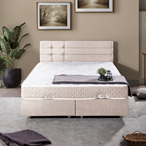 Viyana Çift Kişilik Baza Başlık İkili Set Krem 160x200 cm