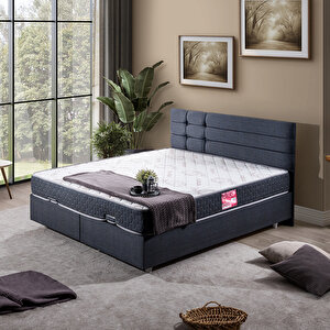 Viyana Çift Kişilik Baza Başlık Letto Yatak Seti Lacivert 180x200 cm