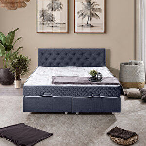 Eylül Çift Kişilik Baza Başlık İkili Set Lacivert 140x190 cm