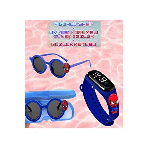 Figürlü Dijital Dokunmatik Led Ekran Çocuk Saati +figürlü Gözlük (gözlük Kutusu Ile) Mavi