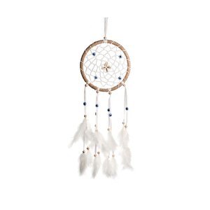 Nazar Boncuklu Düş Kapanı Hand Made Dreamcatcher Kuş Tüyü Duvar Süsü Ev Dekor 13431