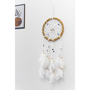 Nazar Boncuklu Düş Kapanı Hand Made Dreamcatcher Kuş Tüyü Duvar Süsü Ev Dekor 13431