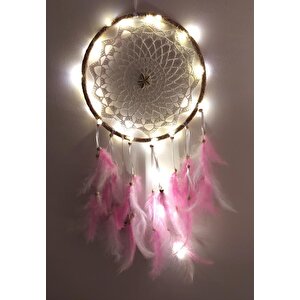 Led Işıklı Düş Kapanı Dreamcatcher Renkli Kuş Tüyü Rüya Kapanı Duvar Süsü Elişi 9059