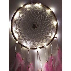 Led Işıklı Düş Kapanı Dreamcatcher Renkli Kuş Tüyü Rüya Kapanı Duvar Süsü Elişi 9059