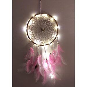 Led Işıklı Düş Kapanı Dreamcatcher Renkli Kuş Tüyü Rüya Kapanı Duvar Süsü Elişi 9059