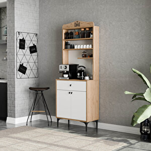 5204 Siesta 69 Cm Kahve Köşesi̇ Çok Amaçli Dolap 2 Kapakli 1 Çekmeceli̇ Ki̇ler Mutfak Dolabi Sepet - Beyaz
