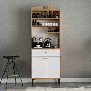 5204 Siesta 69 Cm Kahve Köşesi̇ Çok Amaçli Dolap 2 Kapakli 1 Çekmeceli̇ Ki̇ler Mutfak Dolabi Sepet - Beyaz