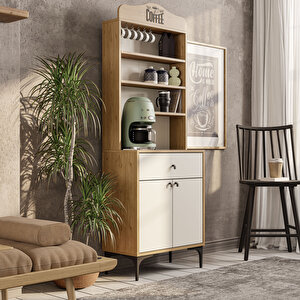 5204 Siesta 69 Cm Kahve Köşesi̇ Çok Amaçli Dolap 2 Kapakli 1 Çekmeceli̇ Ki̇ler Mutfak Dolabi Sepet - Beyaz