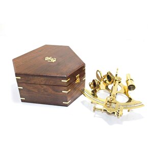 Ahşap Kutulu Pi̇ri̇nç Sextant, Altın, 17x9