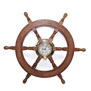 Ahşap Dümen Pi̇ri̇nç Duvar Saati̇, Altın, 90x90