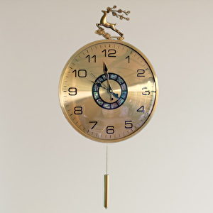 Sarkaçlı Geyik Duvar Saati, Altın, 47x35 Gümüş
