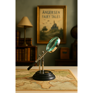 Metal Büyüteç Ahşap Standlı  31x15 cm