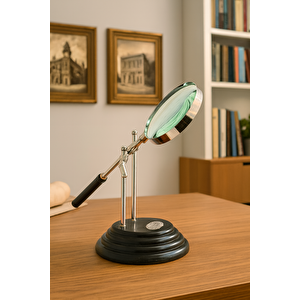 Metal Büyüteç Ahşap Standlı  31x15 cm