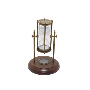 Pi̇ri̇nç Ahşap Standlı Pusulali Kum Saati̇, Altın, 23x15