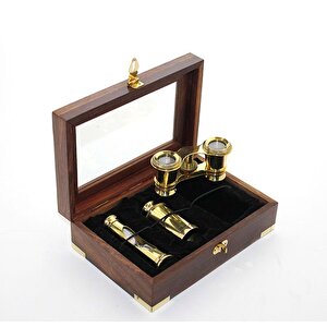 Ahşap Kutulu Pi̇ri̇nç Dürbün Seti̇, 19x13