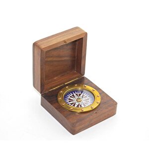 Ahşap Kutulu Pi̇ri̇nç Pusula, Altın, 8x8