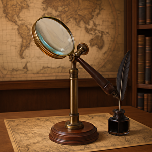 Büyüteç Ahşap Standlı Pi̇ri̇nç, Eskitme 32x12 cm