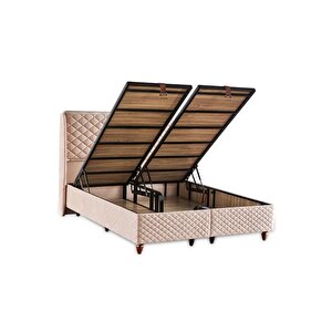 Baklava Lüks Baza Ve Başlık Seti 90x190 Cm Tek Kişilik Metal Baza Ve Başlık Takımı Krem Kumaş 90x190 cm