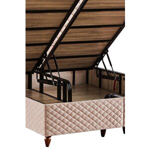 Baklava Lüks Baza Ve Başlık Seti 90x190 Cm Tek Kişilik Metal Baza Ve Başlık Takımı Krem Kumaş 90x190 cm