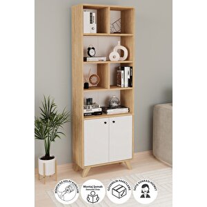Dekoratif Kitaplık 2 Kapaklı 8 Bölmeli Kitaplık Smyrna Safir Meşe Beyaz