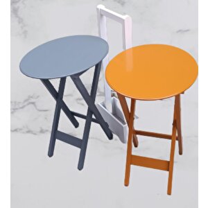 Çanta Zigon 90117 Sehpa Oval Model 2li Tk Ahşap Mdf Hardal-gri Renk Uyum El Yapım