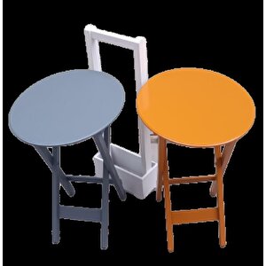 Çanta Zigon 90117 Sehpa Oval Model 2li Tk Ahşap Mdf Hardal-gri Renk Uyum El Yapım