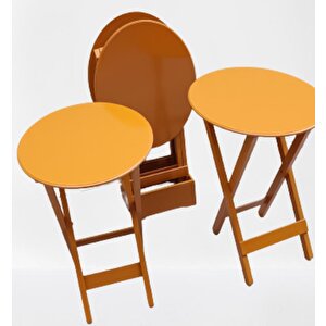 Çanta Zigon 90130 Sehpa Oval Dörtlü Model Ahşap Mdf Hardal Renk Uyum El Yapımı