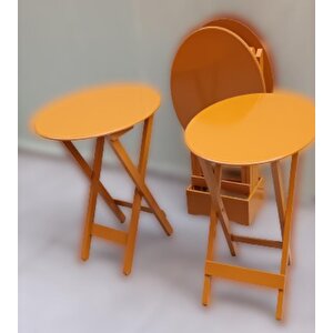 Çanta Zigon 90130 Sehpa Oval Dörtlü Model Ahşap Mdf Hardal Renk Uyum El Yapımı