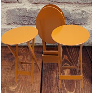 Çanta Zigon 90130 Sehpa Oval Dörtlü Model Ahşap Mdf Hardal Renk Uyum El Yapımı