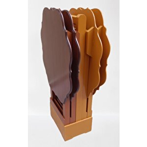 Çanta Zigon 90085 Sehpa Yonca Model Ahşap Mdf Ceviz Ve Hardal Renk Uyum El Yapım