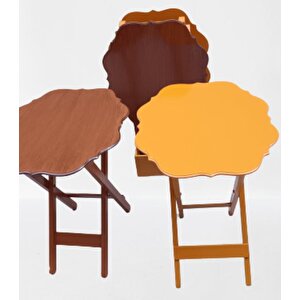 Çanta Zigon 90085 Sehpa Yonca Model Ahşap Mdf Ceviz Ve Hardal Renk Uyum El Yapım