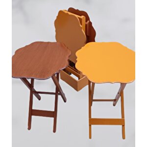 Çanta Zigon 90085 Sehpa Yonca Model Ahşap Mdf Ceviz Ve Hardal Renk Uyum El Yapım