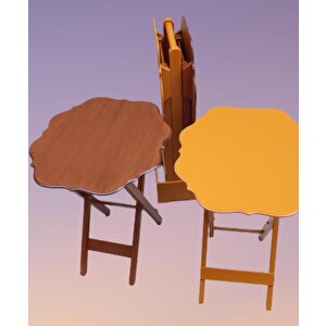 Çanta Zigon 90085 Sehpa Yonca Model Ahşap Mdf Ceviz Ve Hardal Renk Uyum El Yapım