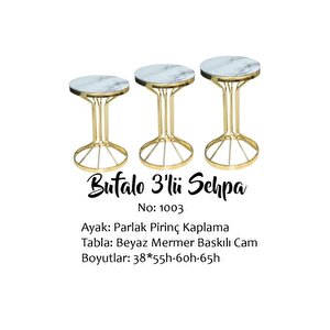 Brc Zigon 14055 Bufalo Beyaz Mermer Temper Cam Metal Gold Renk Kaplama El Yapım