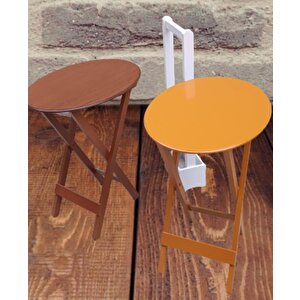 Çanta Zigon Sehpa 90118 Oval Model 2li Takım Mdf Hardal-ceviz Renk Uyum El Yapım