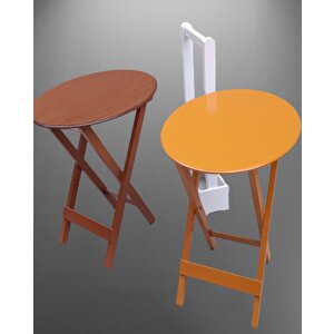 Çanta Zigon Sehpa 90118 Oval Model 2li Takım Mdf Hardal-ceviz Renk Uyum El Yapım