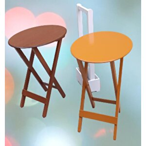 Çanta Zigon Sehpa 90118 Oval Model 2li Takım Mdf Hardal-ceviz Renk Uyum El Yapım
